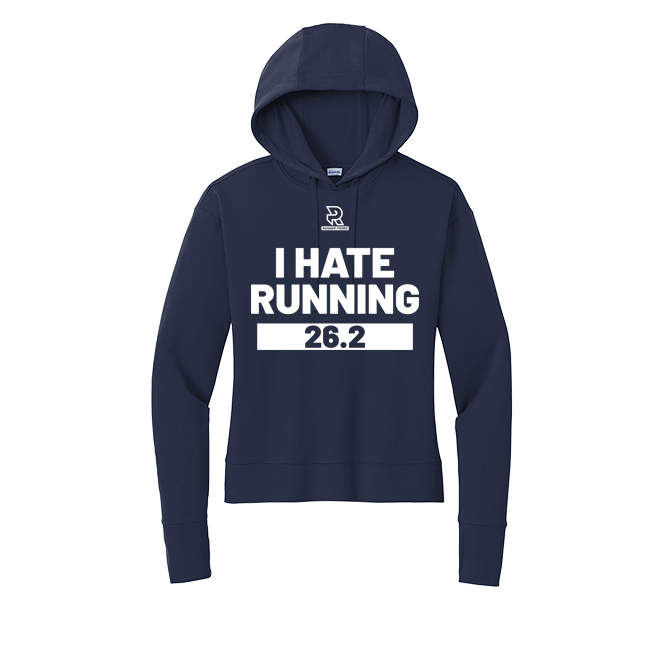 I HATE RUNNING 26.2 (White) - Womens Flex Fleece Pullover Hoodie