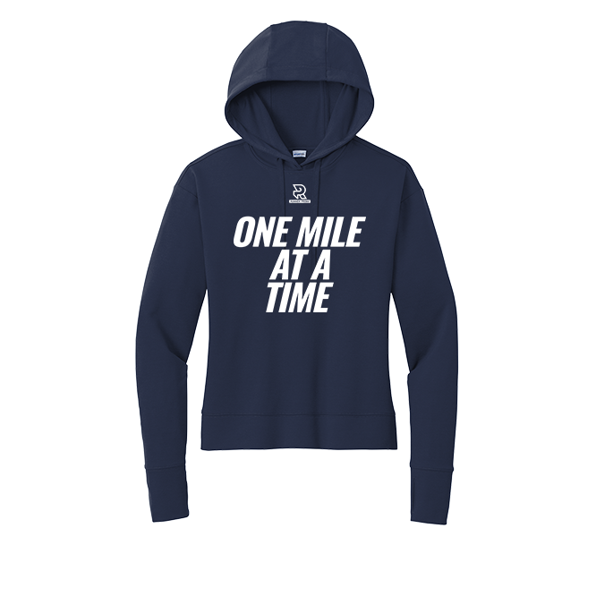 ONE MILE AT A TIME (White) - Womens Flex Fleece Pullover Hoodie