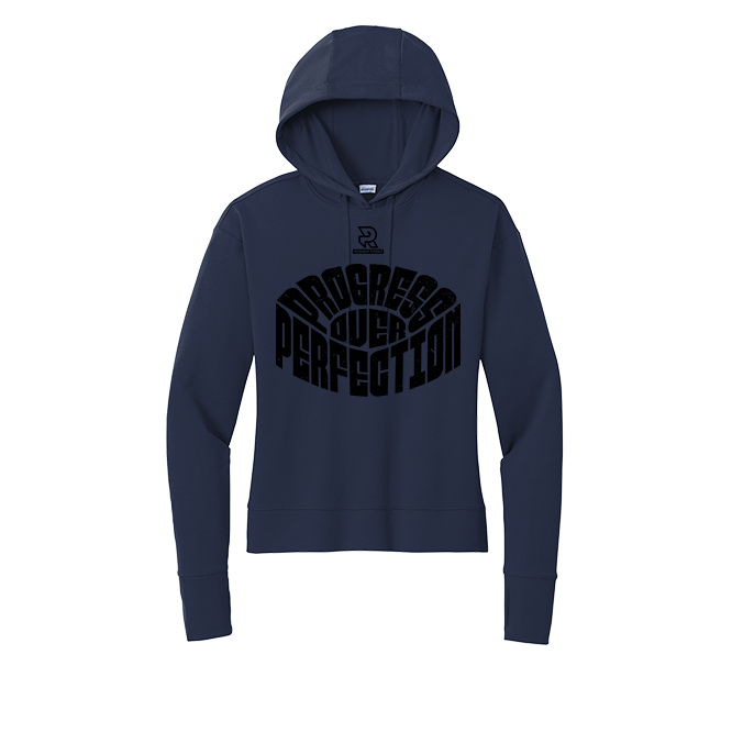 ONE MILE AT A TIME (Black) - Womens Flex Fleece Pullover Hoodie
