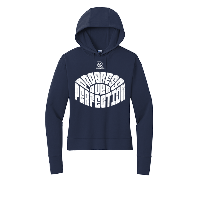 PROGRESS OVER PERFECTION (White) - Womens Flex Fleece Pullover Hoodie