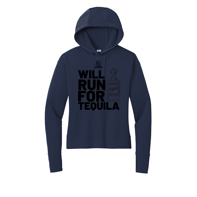 WILL RUN FOR WINE (Black) - Womens Flex Fleece Pullover Hoodie