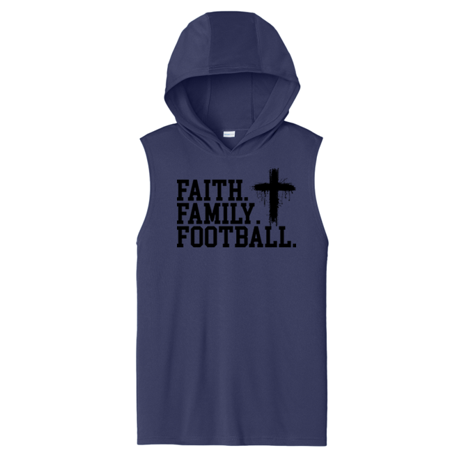 FAITH FAMILY FOOTBALL (A) (Black) - Hooded Muscle Tee