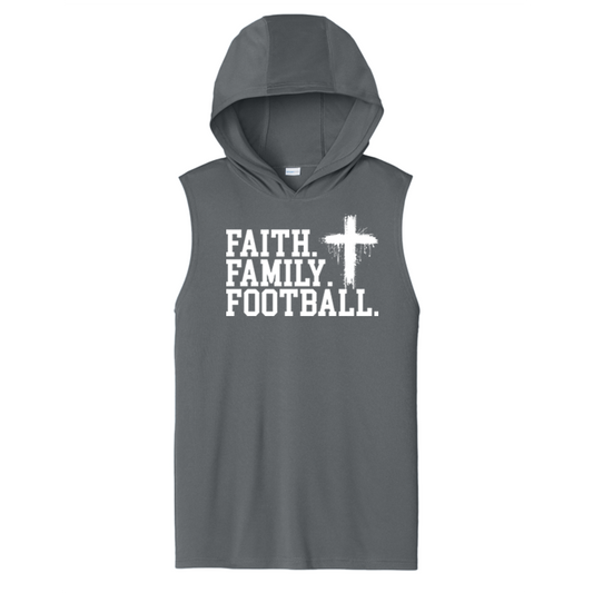 FAITH FAMILY FOOTBALL (A) (White) - Hooded Muscle Tee