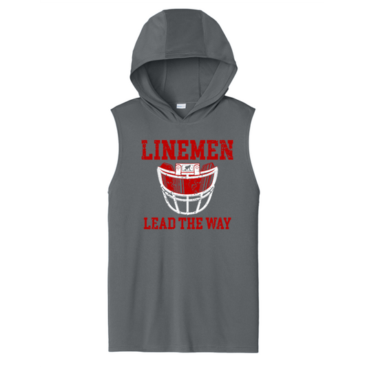 LINEMEN LEAD THE WAY (A) (Red) - Hooded Muscle Tee