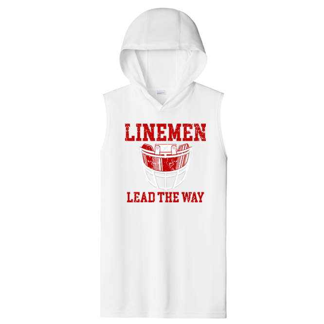 LINEMEN LEAD THE WAY (A) (Red) - Hooded Muscle Tee