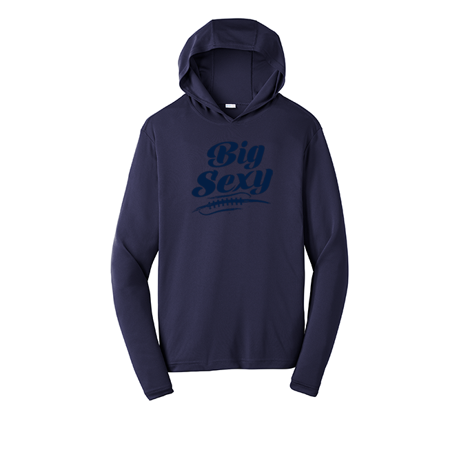 BIG SEXY (Navy) (A) - Hooded Long Sleeve Performance Tee