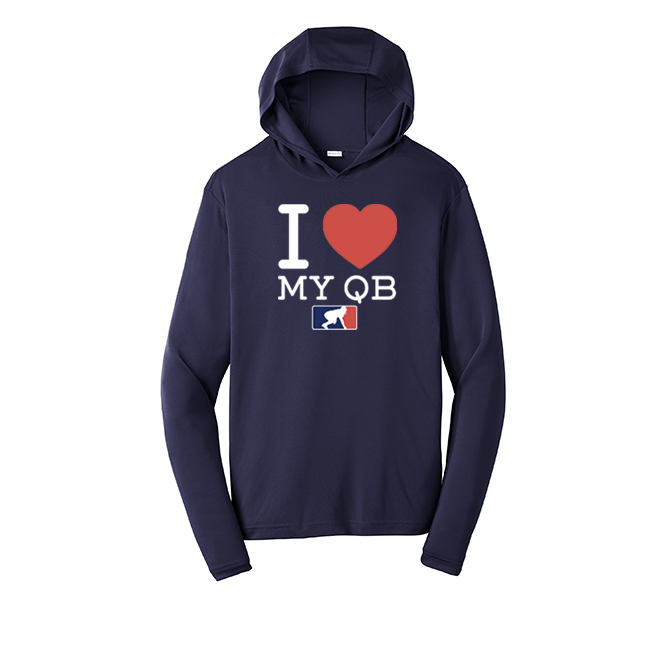 I <3 MY QB - Hooded Long Sleeve Performance Tee