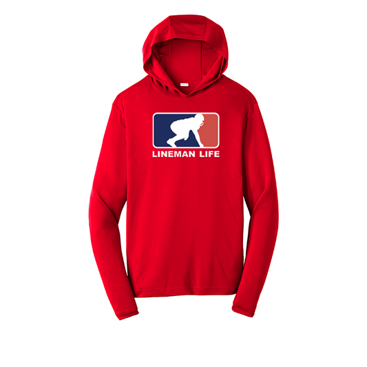 LINEMAN LIFE LOGO - Hooded Long Sleeve Performance Tee