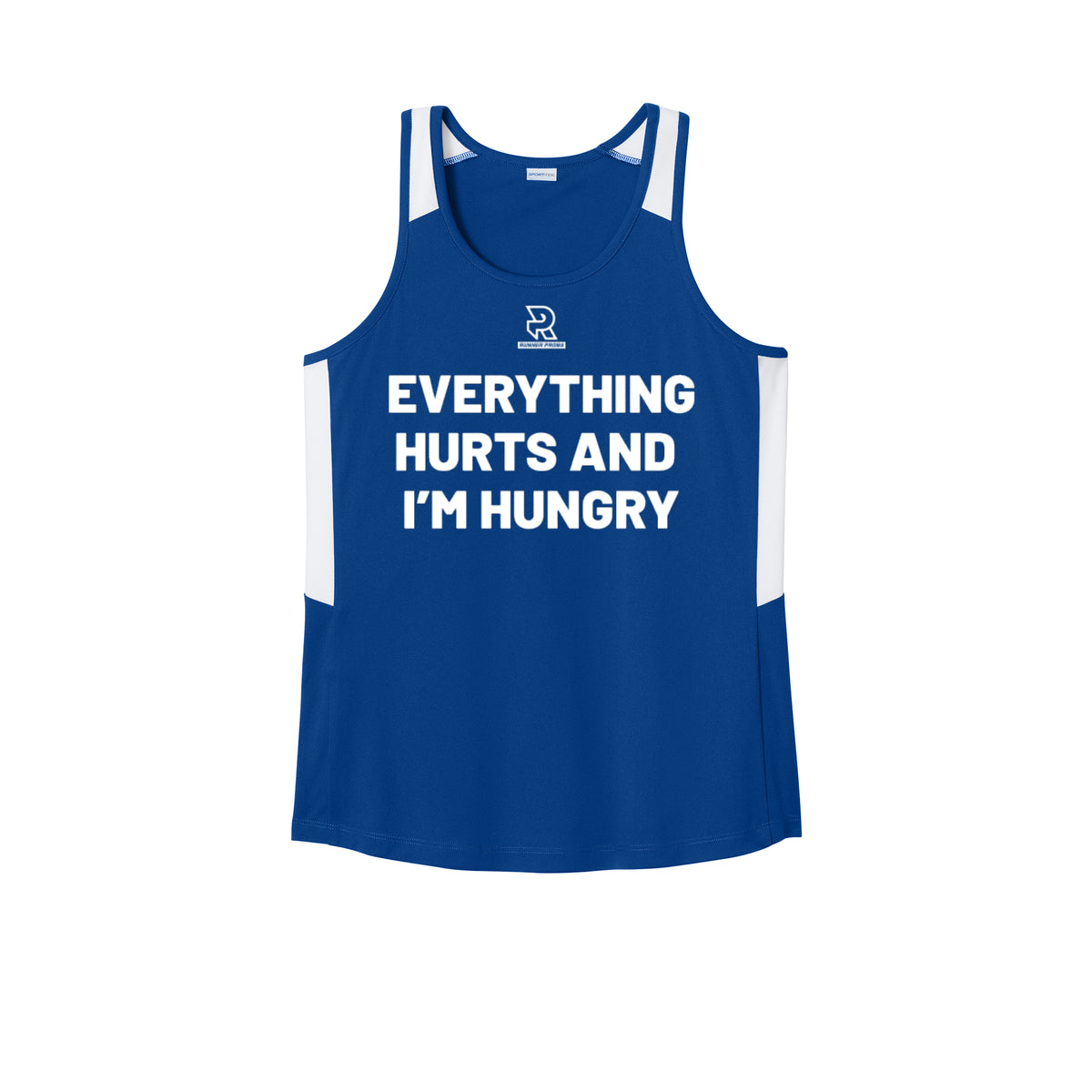 EVERYTHING HURTS AND I'M HUNGRY (White) - Womens Club Track Tank