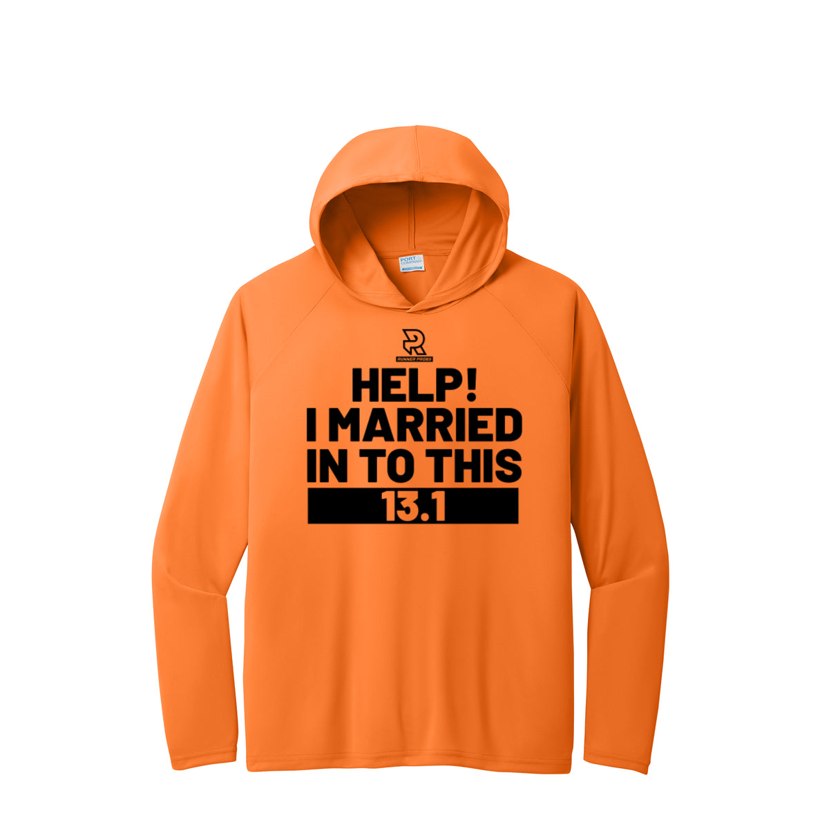 HELP! I MARRIED INTO THIS 13.1 (Black) - Long Sleeve Hooded Performance Tee