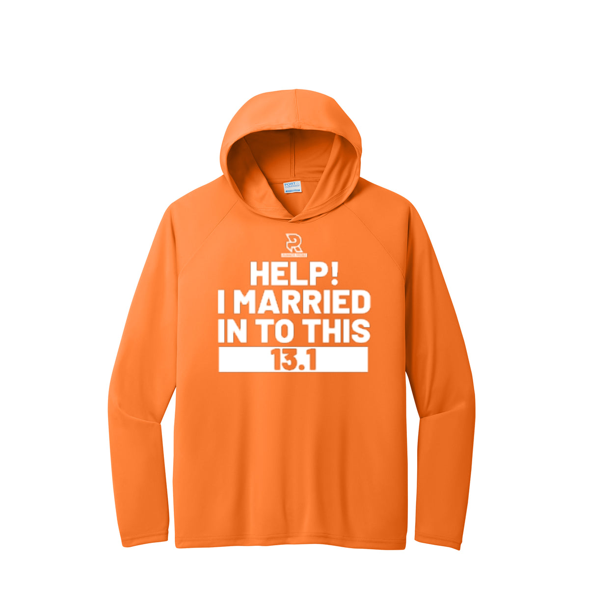 HELP! I MARRIED INTO THIS 13.1 (White) - Long Sleeve Hooded Performance Tee