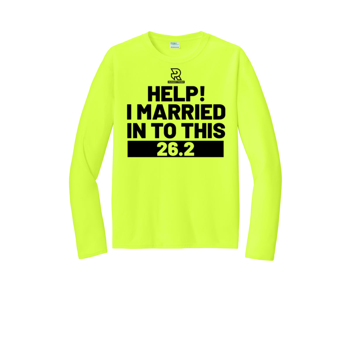 HELP! I MARRIED INTO THIS 26.2 (Black) - Long Sleeve Performance Tee