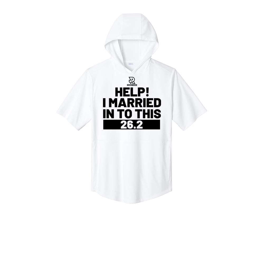 HELP! I MARRIED INTO THIS 26.2 (Black) - Short Sleeve Performance Hoodie