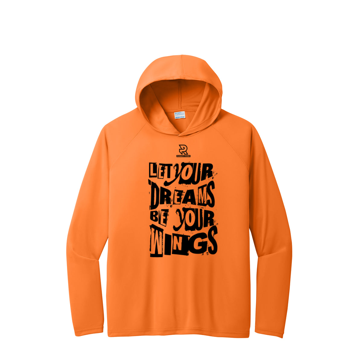 LET YOUR DREAMS BE YOUR WINGS (Black) - Long Sleeve Hooded Performance Tee