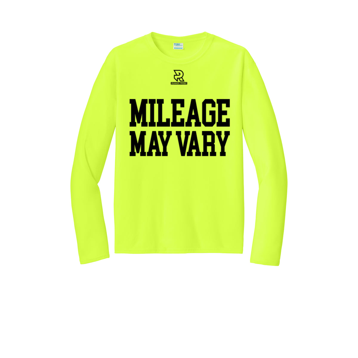 MILEAGE MAY VARY (Black) - Long Sleeve Performance Tee