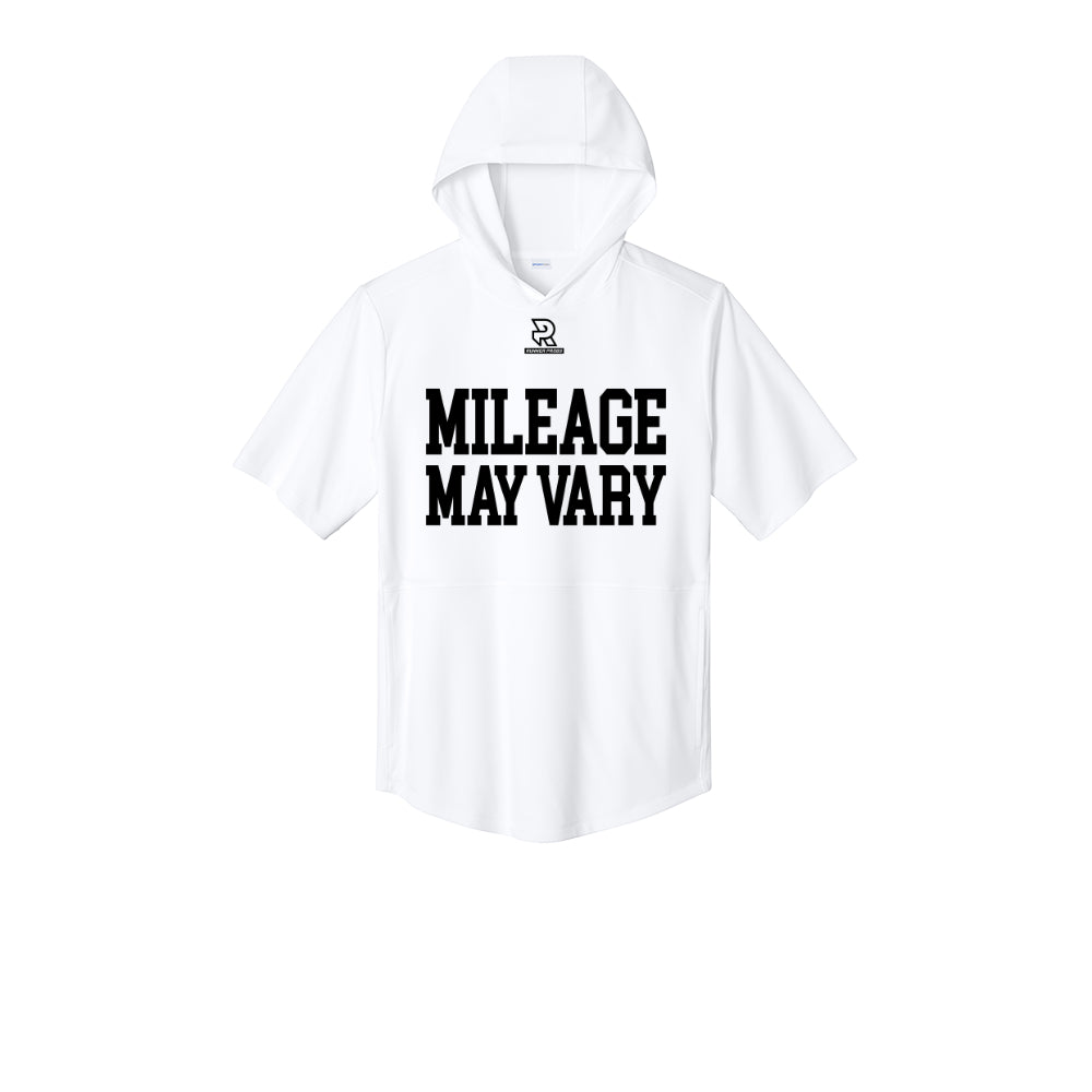 MILEAGE MAY VARY (Black) - Short Sleeve Performance Hoodie