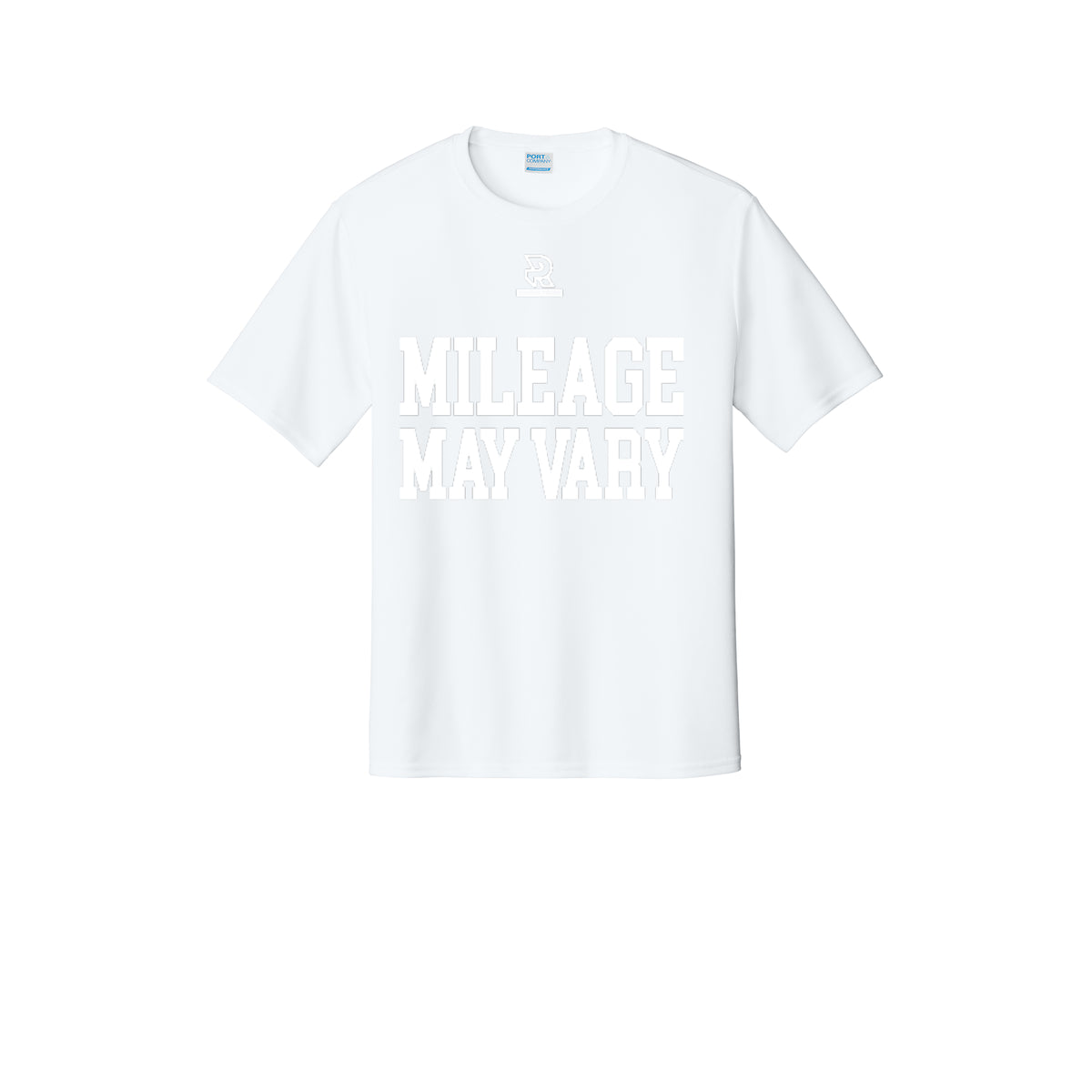 MILEAGE MAY VARY (White) - Short Sleeve Performance Tee