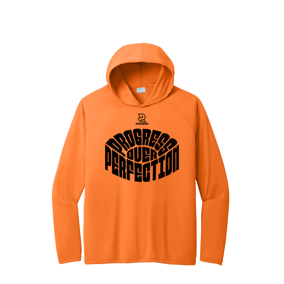 PROGRESS OVER PERFECTION (Black) - Long Sleeve Hooded Performance Tee