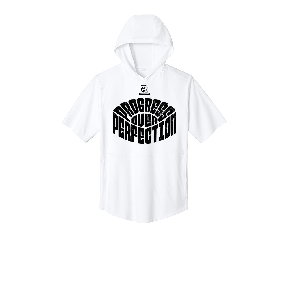 PROGRESS OVER PERFECTION (Black) - Short Sleeve Performance Hoodie