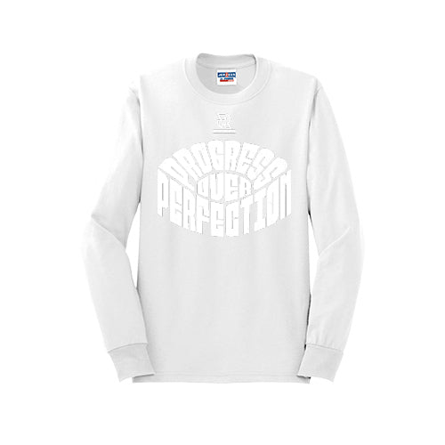 PROGRESS OVER PERFECTION (White) - Long Sleeve 50/50 Tee