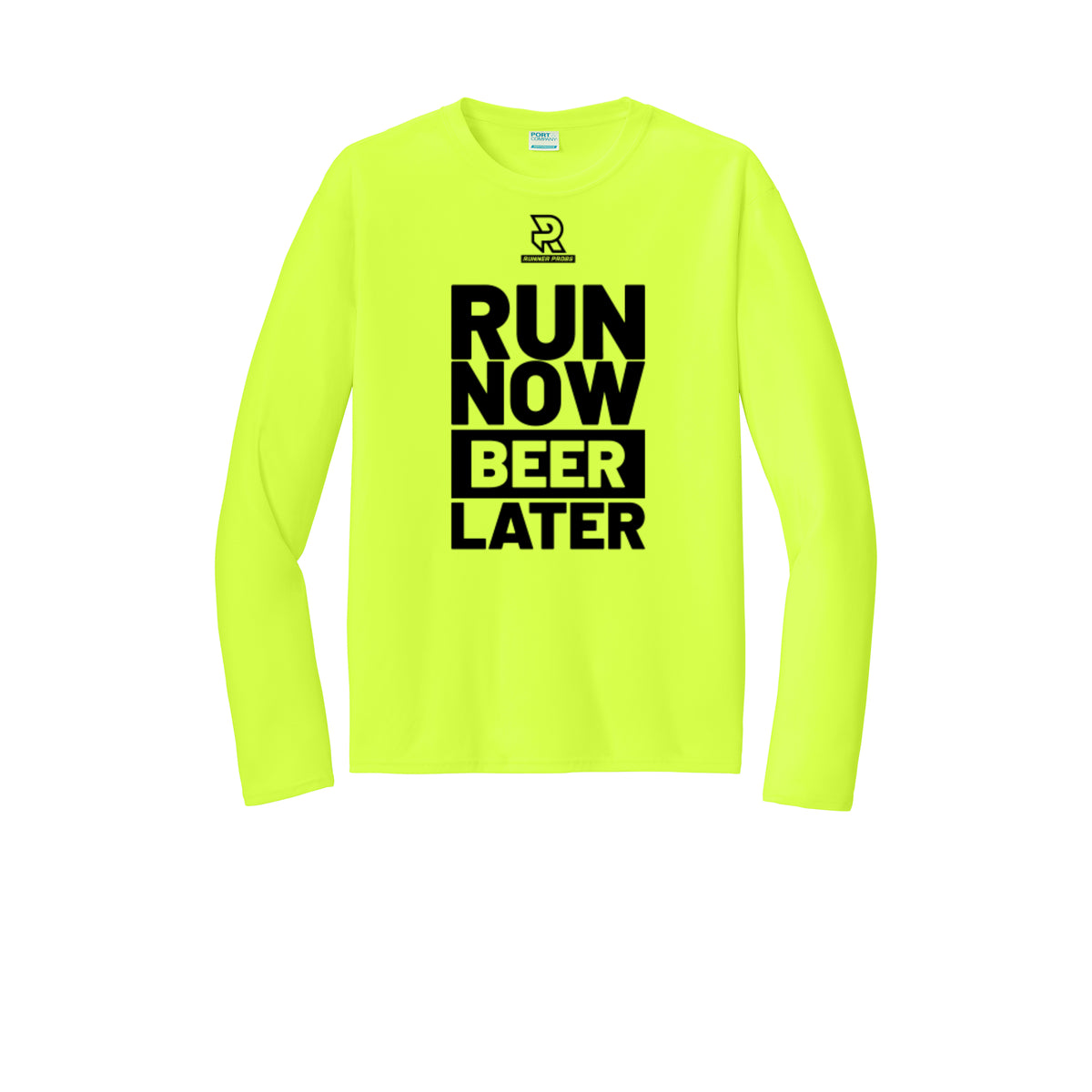 RUN NOW BEER LATER (Black) - Long Sleeve Performance Tee