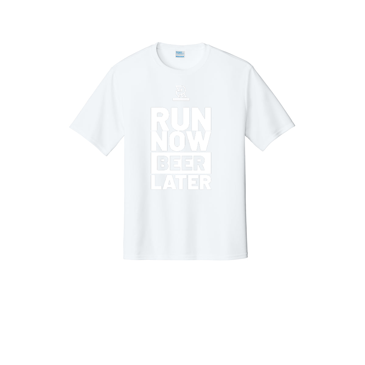 RUN NOW BEER LATER (White) - Short Sleeve Performance Tee