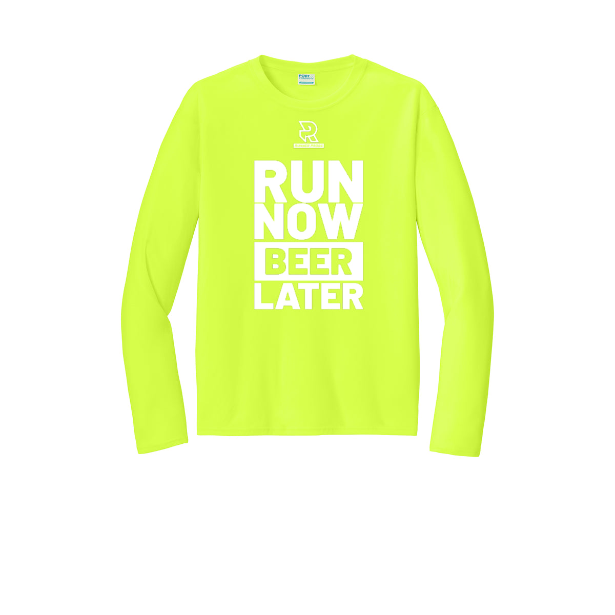 RUN NOW BEER LATER (White) - Long Sleeve Performance Tee