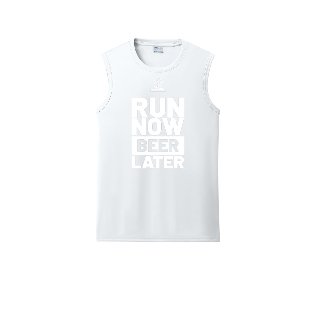 RUN NOW BEER LATER (White) - Sleeveless Performance Tee