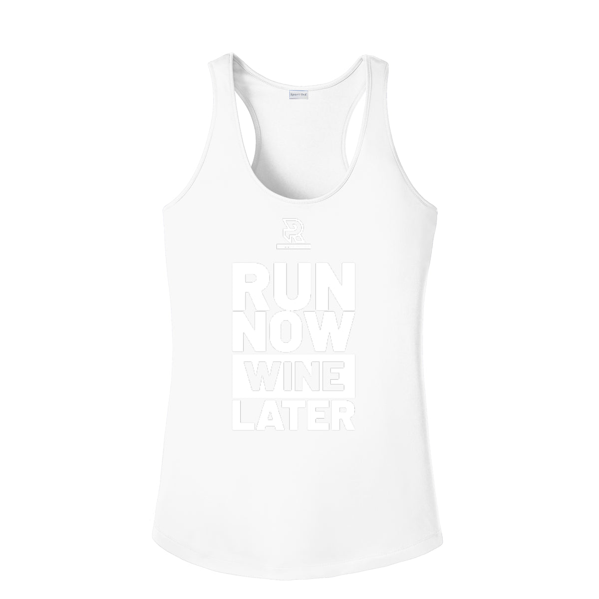 RUN NOW WINE LATER (White) - Womens Competitor Racerback Tank