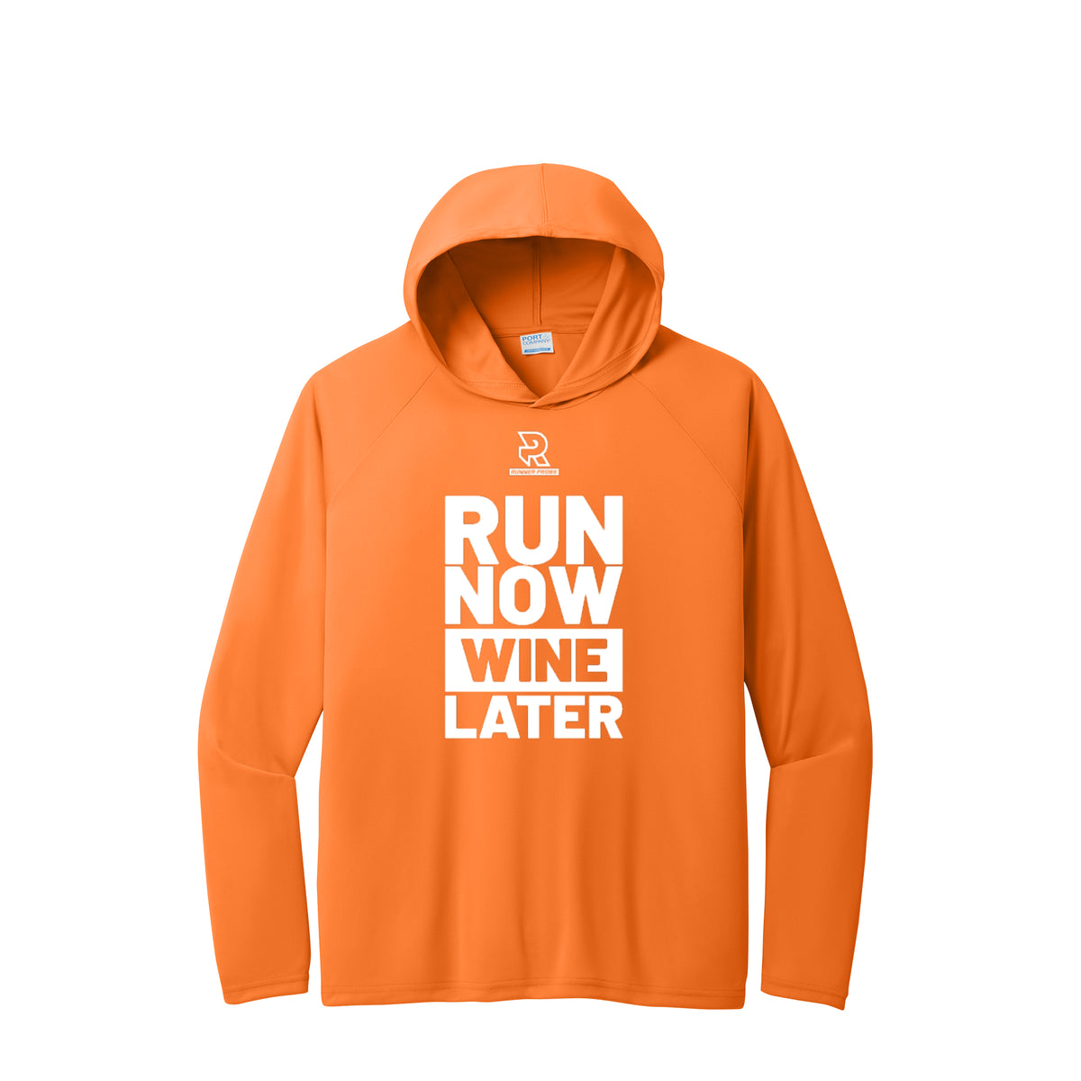 RUN NOW WINE LATER (White) - Long Sleeve Hooded Performance Tee
