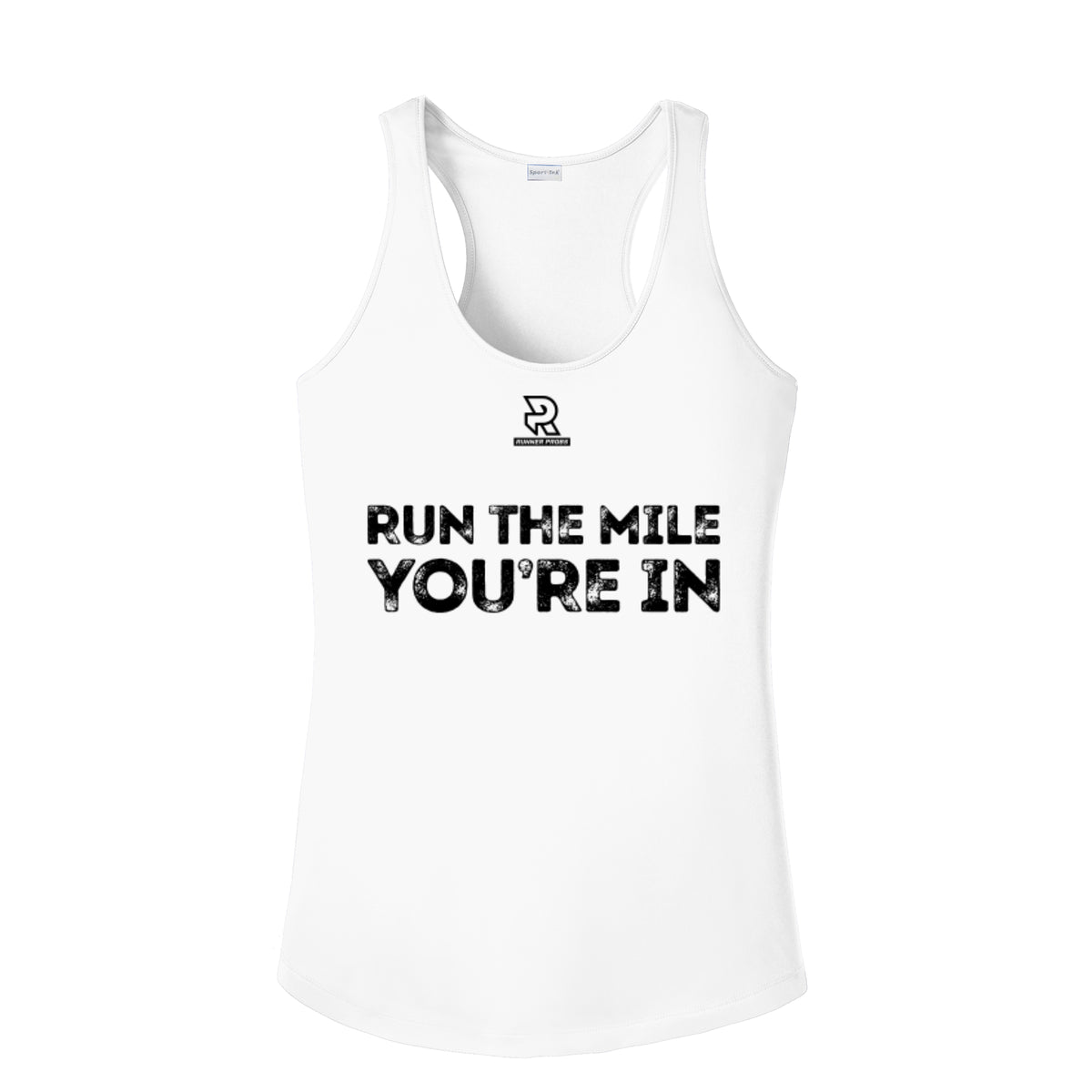 RUN THE MILE YOU'RE IN (Black) - Womens Competitor Racerback Tank