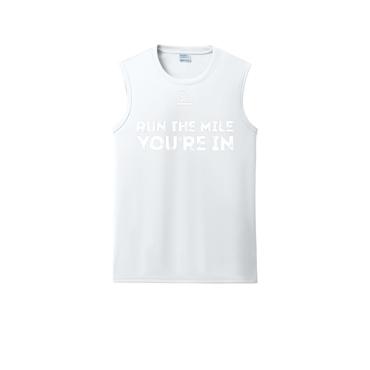 RUN THE MILE YOU'RE IN (White) - Sleeveless Performance Tee
