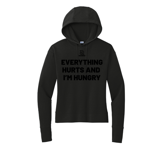 EVERYTHING HURTS (Black) - Womens Flex Fleece Pullover Hoodie