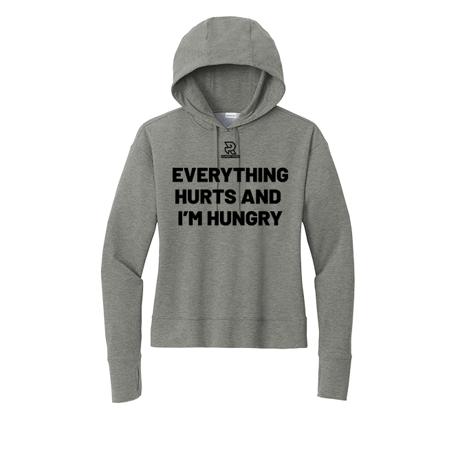 EVERYTHING HURTS (Black) - Womens Flex Fleece Pullover Hoodie