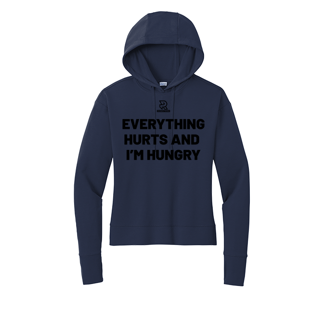 EVERYTHING HURTS (Black) - Womens Flex Fleece Pullover Hoodie
