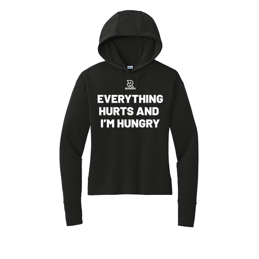 EVERYTHING HURTS (White) - Womens Flex Fleece Pullover Hoodie