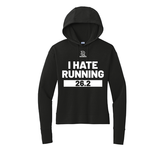 I HATE RUNNING 26.2 (White) - Womens Flex Fleece Pullover Hoodie