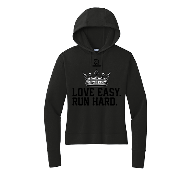 LOVE EASY RUN HARD (Black) - Womens Flex Fleece Pullover Hoodie
