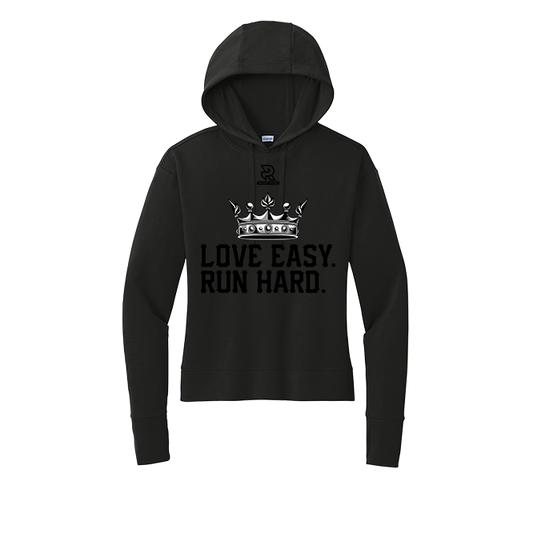 LOVE EASY RUN HARD (Black) - Womens Flex Fleece Pullover Hoodie
