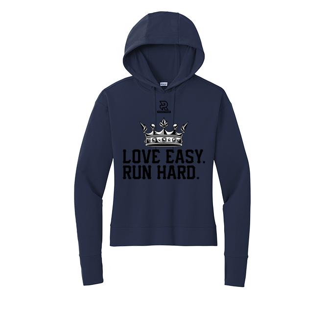 LOVE EASY RUN HARD (Black) - Womens Flex Fleece Pullover Hoodie