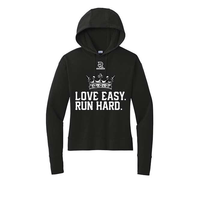 LOVE EASY RUN HARD (White) - Womens Flex Fleece Pullover Hoodie