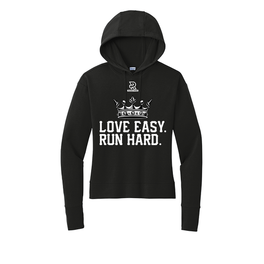 LOVE EASY RUN HARD (White) - Womens Flex Fleece Pullover Hoodie