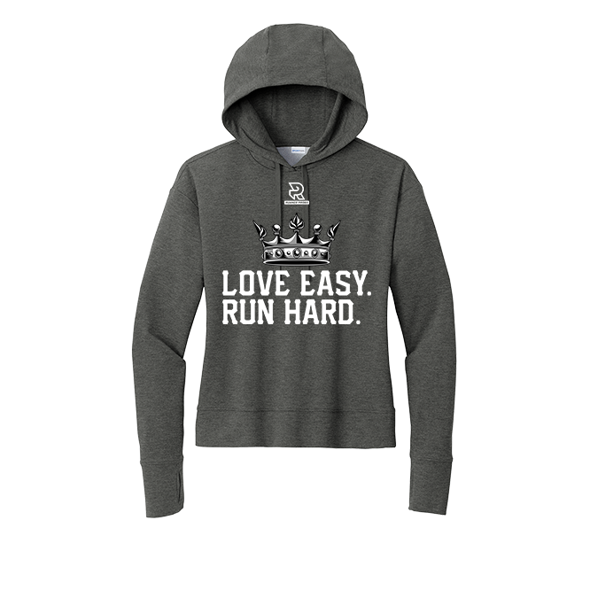 LOVE EASY RUN HARD (White) - Womens Flex Fleece Pullover Hoodie