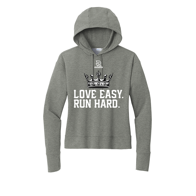 LOVE EASY RUN HARD (White) - Womens Flex Fleece Pullover Hoodie