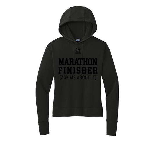 MARATHON FINISHER (Black) - Womens Flex Fleece Pullover Hoodie