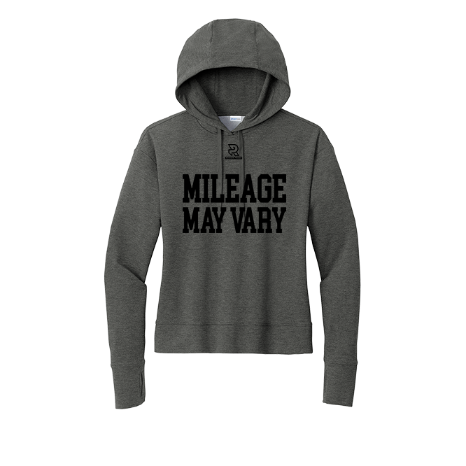 MILEAGE MAY VARY (Black) - Womens Flex Fleece Pullover Hoodie