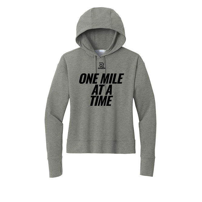 ONE MILE AT A TIME (Black) - Womens Flex Fleece Pullover Hoodie