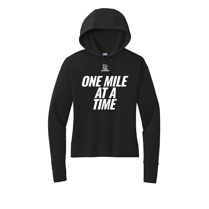 ONE MILE AT A TIME (White) - Womens Flex Fleece Pullover Hoodie