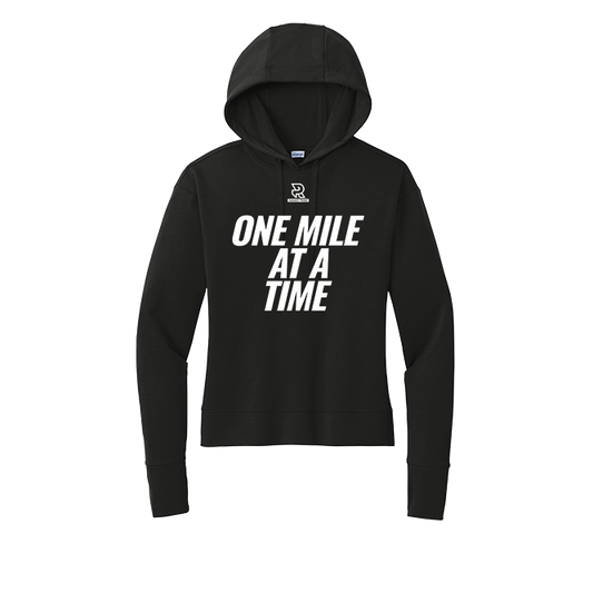 ONE MILE AT A TIME (White) - Womens Flex Fleece Pullover Hoodie