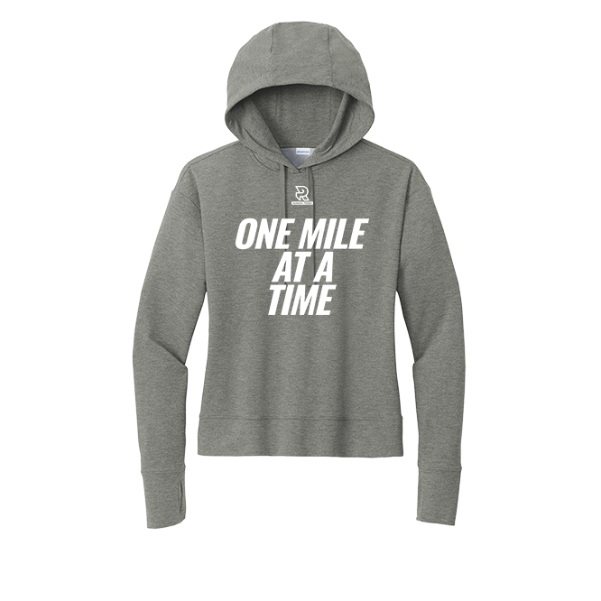 ONE MILE AT A TIME (White) - Womens Flex Fleece Pullover Hoodie